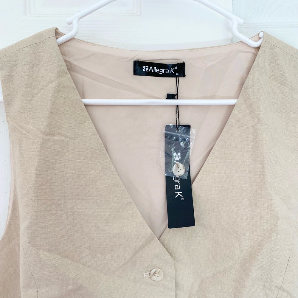 Allegra K sleeveless Solid Button Down V Neck Waistcoat Vest - Picture 9 of 11